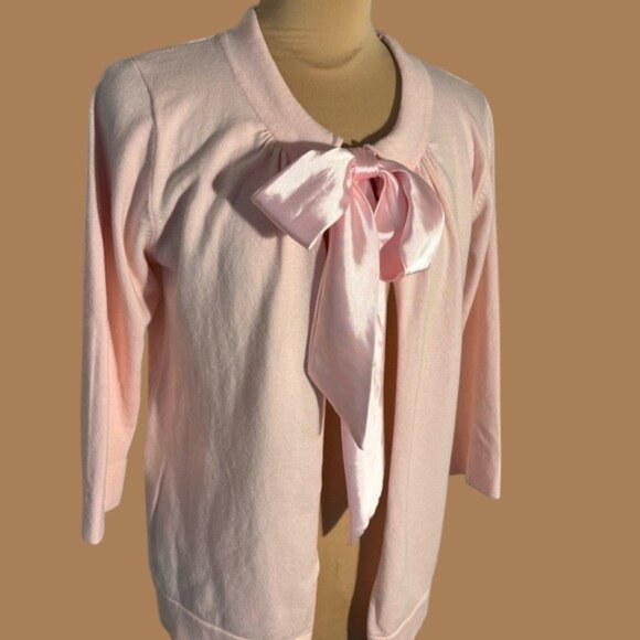 Kikit Pink Knit Satin Tie 3/4 sleeve Cardigan size med - Picture 2 of 13